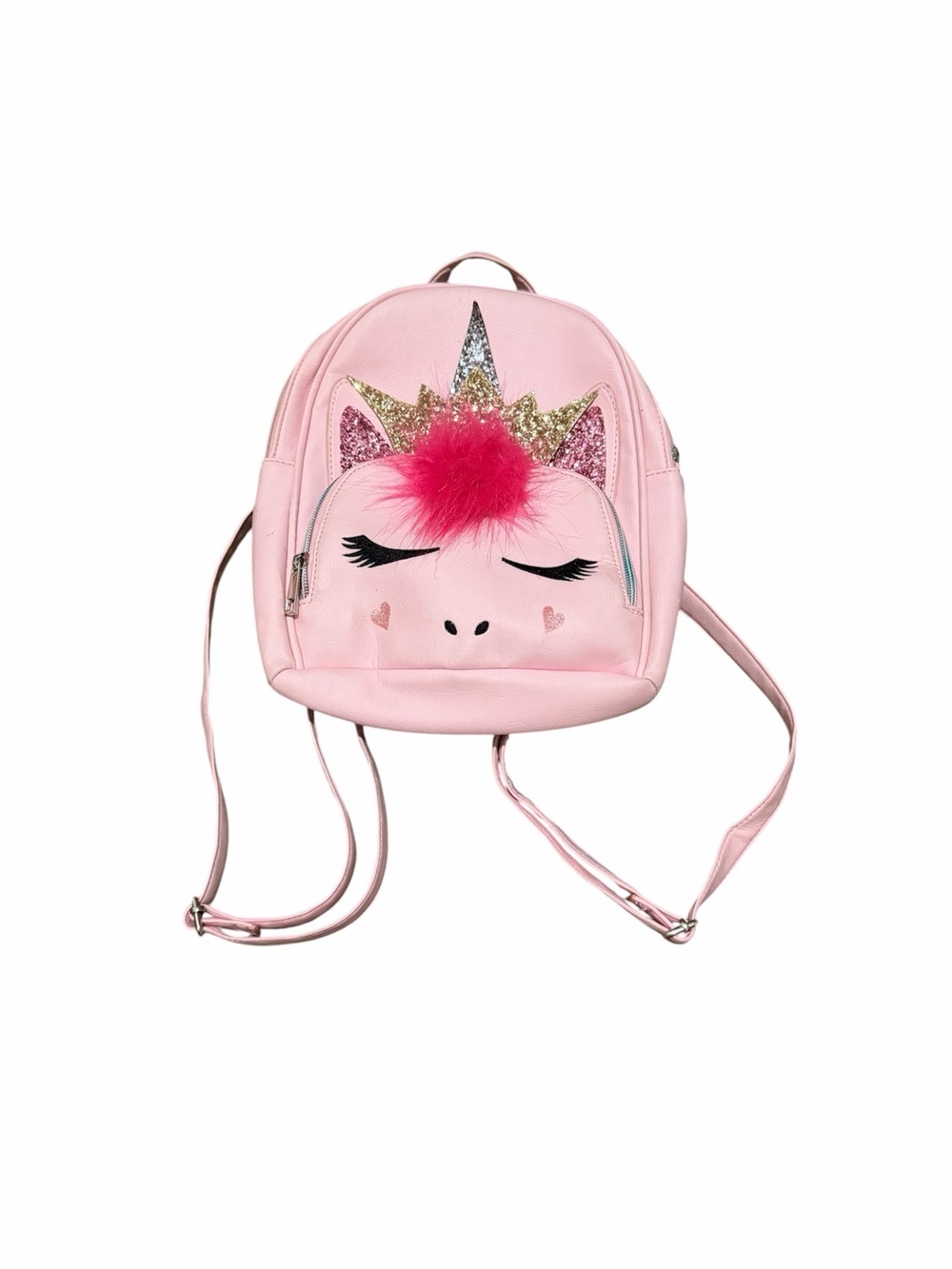 Girls Pink Unicorn Mini Backpack with Sparkle Horn and Pom Pom
